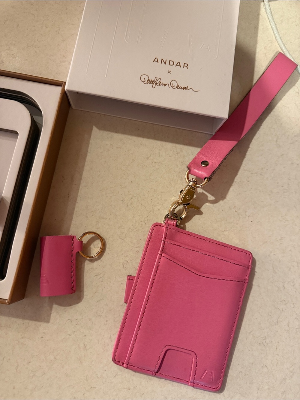 ANDAR Denner Pink Leather Wristlet Cardholder and chapstick holder